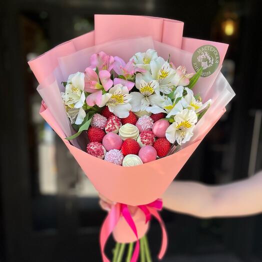 Fairy's Kiss (bouquet of alstroemerias and chocolate-covered strawberries)