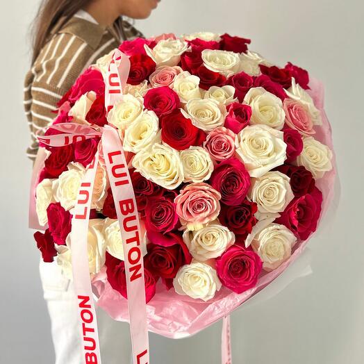 Букет "75 ярких роз микс"