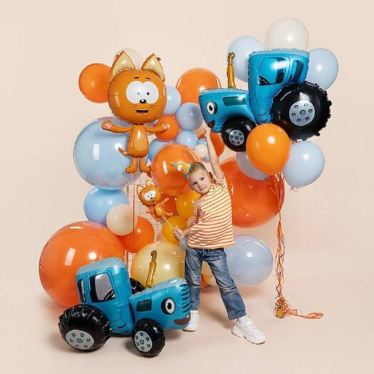 Фотозона Трактор и Котэ из воздушных шаров
