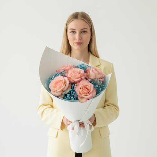 Французкая роза и гипсофила букет-08 x Pioneer