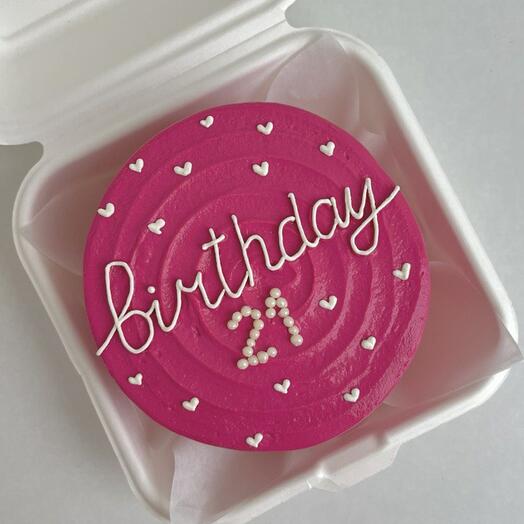 Бенто торт с надписью "Birthday 21", торт для девушки, торт для сестры, торт для дочки, торт для подруги