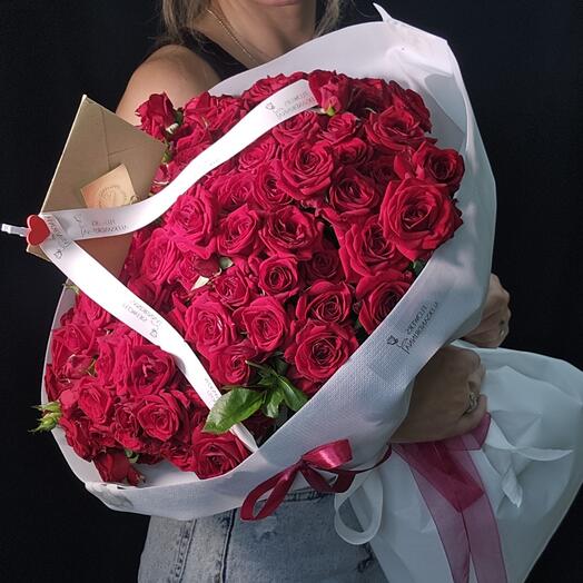 ❣️ "Давай Навсегда" 51 роза, красные розы Любимой 🌹, кустовые, букет красных роз, букет кустовых роз