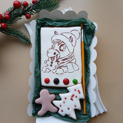 Пряничная раскраска Зимняя лошадка