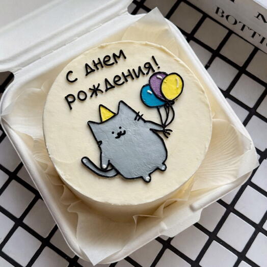Бенто торт на день рождения с котом / котенком с шариками