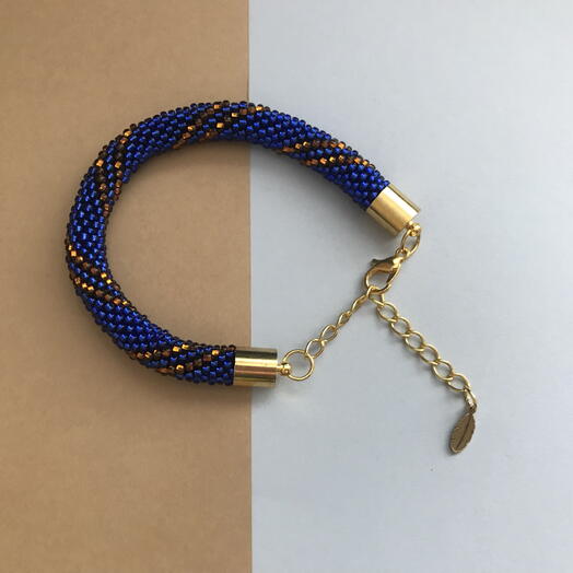 Браслет сине-бронзовый из бисера