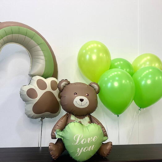 Мишка с радугой шары