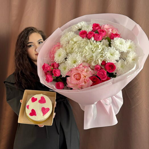 Delicate combo (bouquet+bento cake)