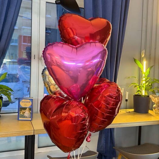 Набор из 5 фольгированных шаров в форме сердца