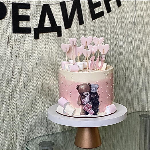 Торт для дочки на день рождения с леденцами и маршмеллоу
