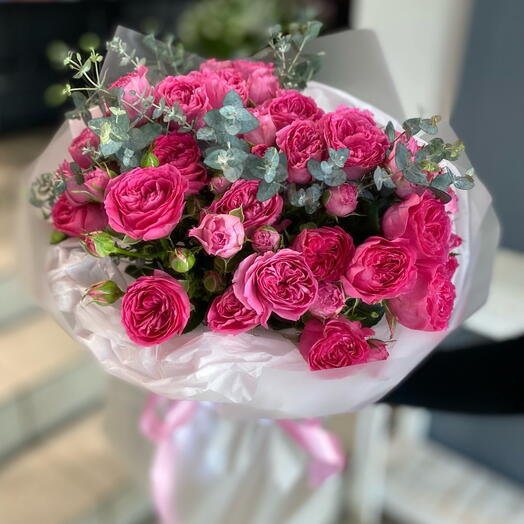 Малиновый рассвет 💕букет с кустовой пионовидной розой 💕