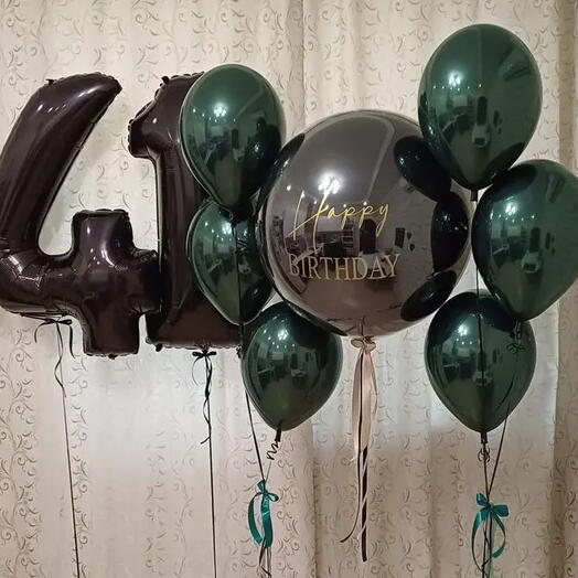 Шары изумруд-черный happy birthday
