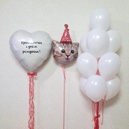 Воздушные шары с котиком и сердцем, сюрприз на день рождения