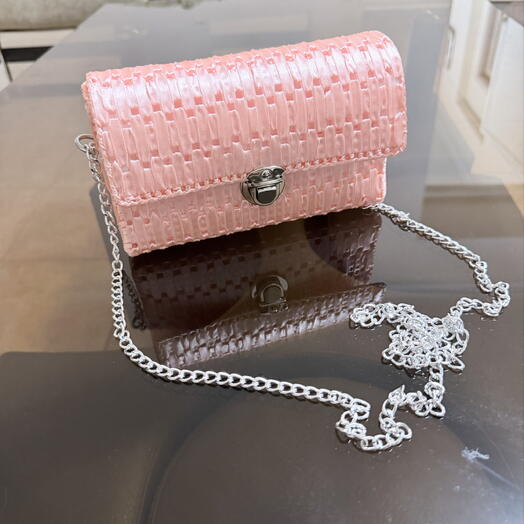 Pink Woven Satin Crossbody Bag