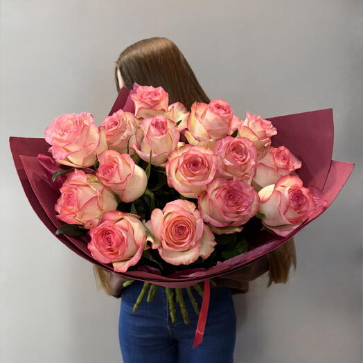 Большой букет | Розовые Розы 🌸 (Джумилия) 🌸 15 штук