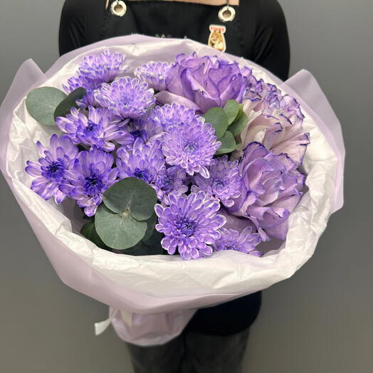 Новинка: сиреневые розы и сиреневая хризантема 💜