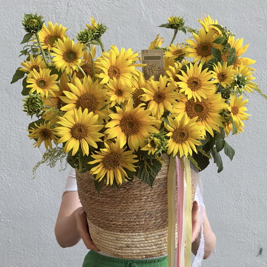 СОЛНЕЧНАЯ КОРЗИНА из подсолнухов / готова к отправке 💛