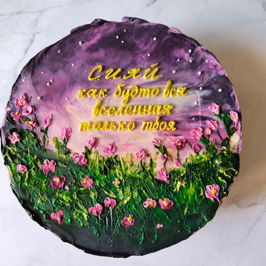 Торт пейзаж на день рождения вишня-шоколад
