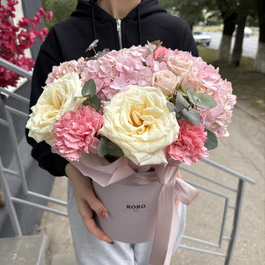 Цветочная Коробка 😍 Гортензия + Розы 🥰ШикШик🥰💐
