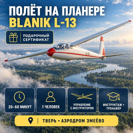 Подарочный сертификат «Полёт на планере Blanic L13» (20 минут, 1 человек)