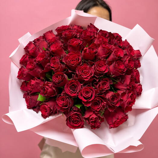 51 красная роза Кения, 40 см 🌹