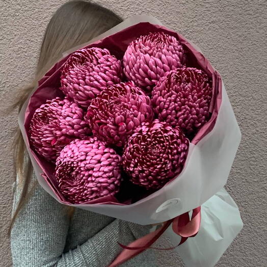 Букет «Бургунди» из 7одноголовых хризантем 💜