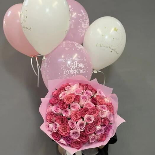 сет: букет из 51 розы + шары
