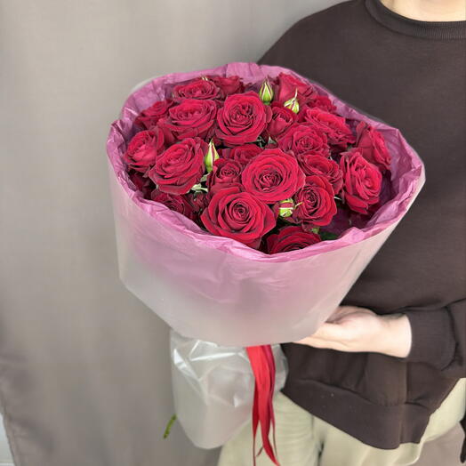 Кустовые бордовые розы, 7 штук