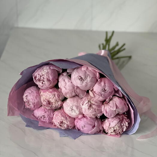 Пионы, букет с розовыми пионами, пион 13 штук