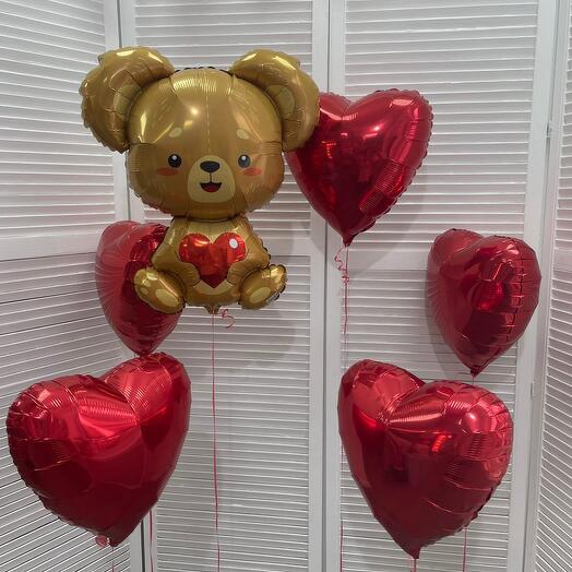 Composition "Bear in hearts", 6 balls
