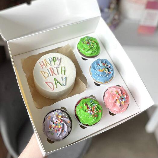 Set of bento cake and cupcakes multicolored
