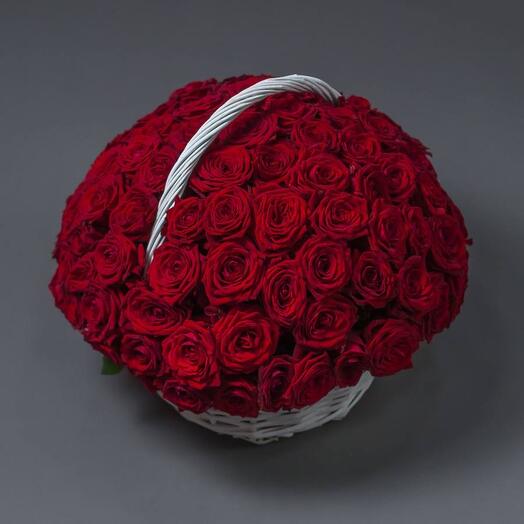 A chic basket of 101 roses
