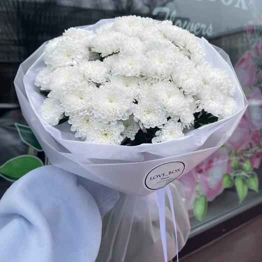 Snow-white bouquet of bush chrysanthemums
