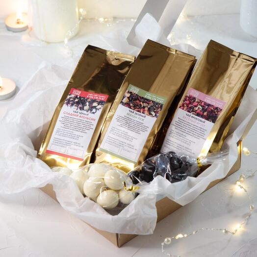 Juego de regalo 3 tés / nueces en chocolate/cerezas en yogur