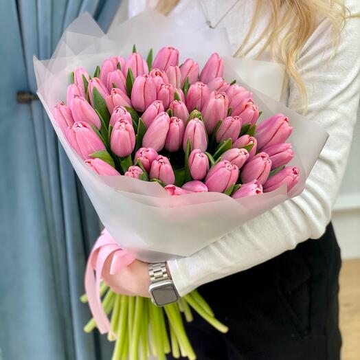Розовые тюльпаны 49 шт - «Моя Вселенная» Арт. 140