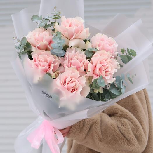 Букет французских розовых роз с эвкалиптом 7 🌸Для мамы в День матери
