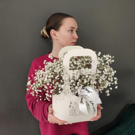Flowers in a gypsophila box