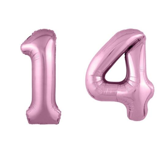 Гелиевые шары-цифры"14", цвет фламинго