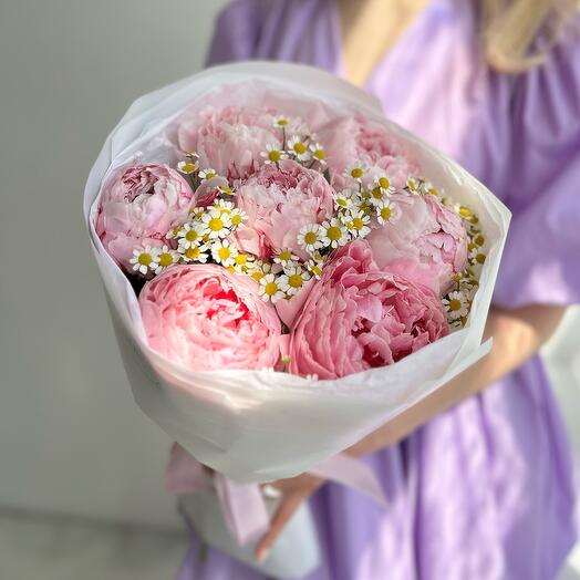 Букет «Летняя сказка» из пионов и ромашек 🌼🤍