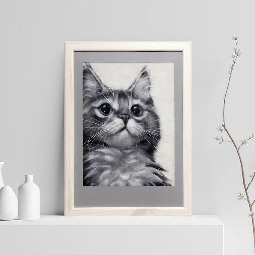Реалистичный портрет кота из шерсти на заказ по фото