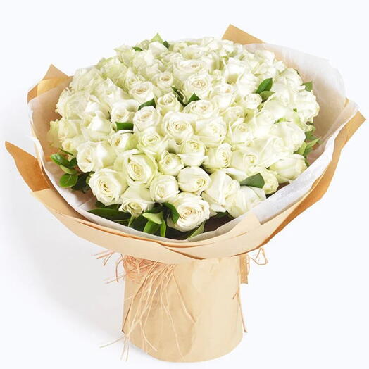White Roses Brown Wrapped Bouquet
