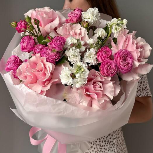 🤩WOW Яркий розовый букет / роза кустовая пион /маттиола / роза французская