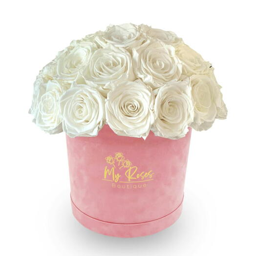 Pink Velvet Box With 36 white Roses