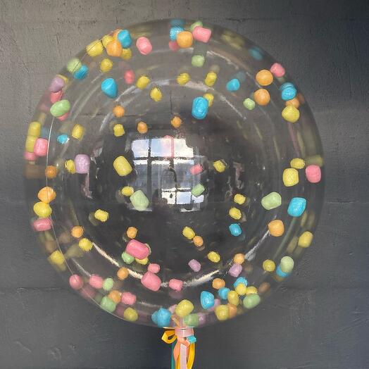 Bola de burbujas con confeti en forma de malvavisco