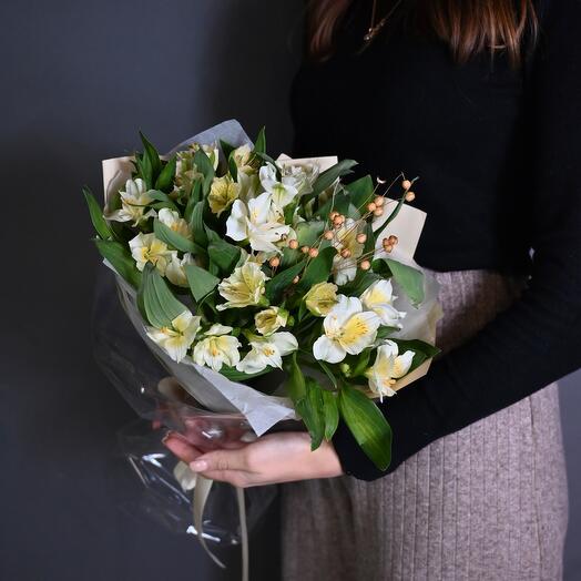 Bouquet of alstroemeria in original packaging