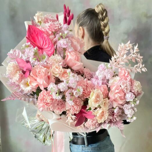 Author's bouquet in pink with anthurium