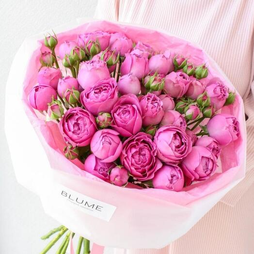 Монобукет из 9 пионовидных кустовых роз Misty Bubbles