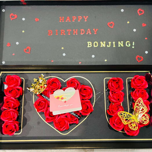 Customized Luxury Rose Box with LED Lights   Plush Rabbits - Perfect Personalized Gift
