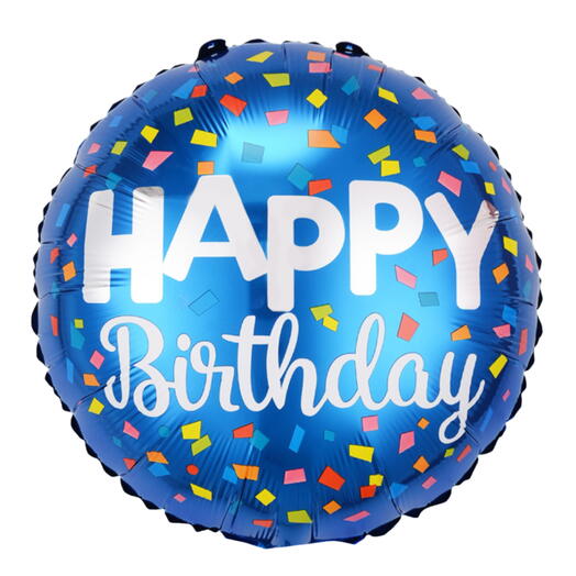 Воздушный шар гелий С ДНЕМ РОЖДЕНИЯ синий, серебро, конфетти. Helium foil balloon HAPPY BIRTHDAY blue, silver, confetty