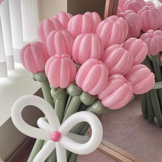 Нежный букет из 15 розовых Тюльпанов. Набор шаров. Шары - шарики