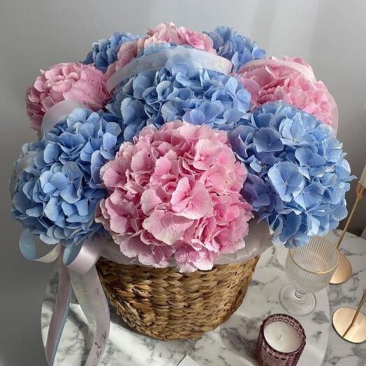 Корзина с гортензиями